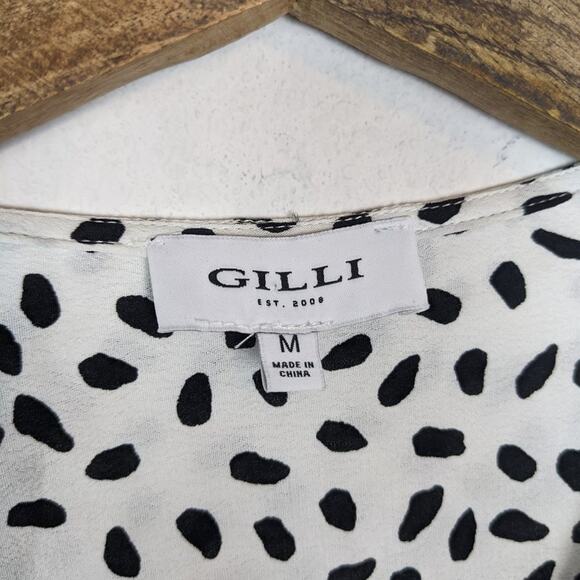 Gilli White & Black Spotted Arm Tie V-Neck Blouse Size M - Picture 6 of 7